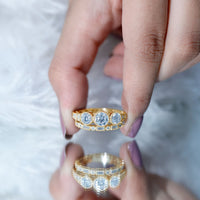 Vintage Inspired Moissanite 3 Stone Wedding Ring Set