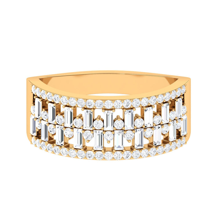 Certified natural diamond wide wedding band by Rosec Jewels featuring a row of sparkling diamonds on a sleek ring.
