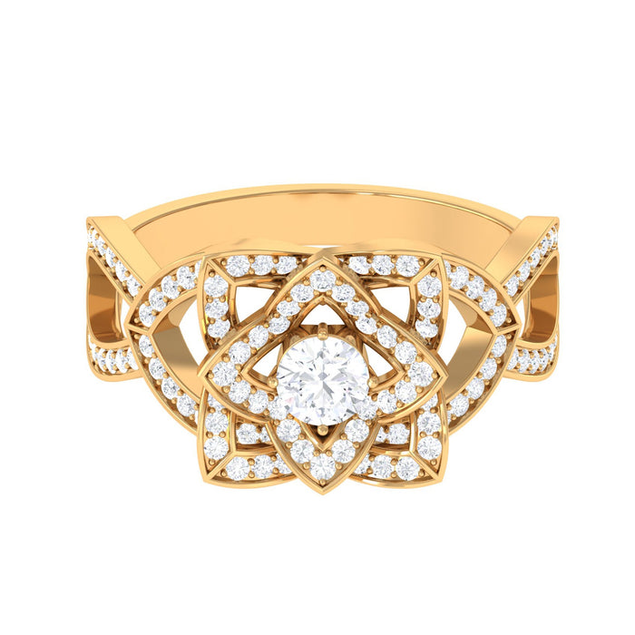 Genuine diamond blooming flower engagement ring for women by Rosec Jewels, featuring intricate floral design and sparkling diamonds.