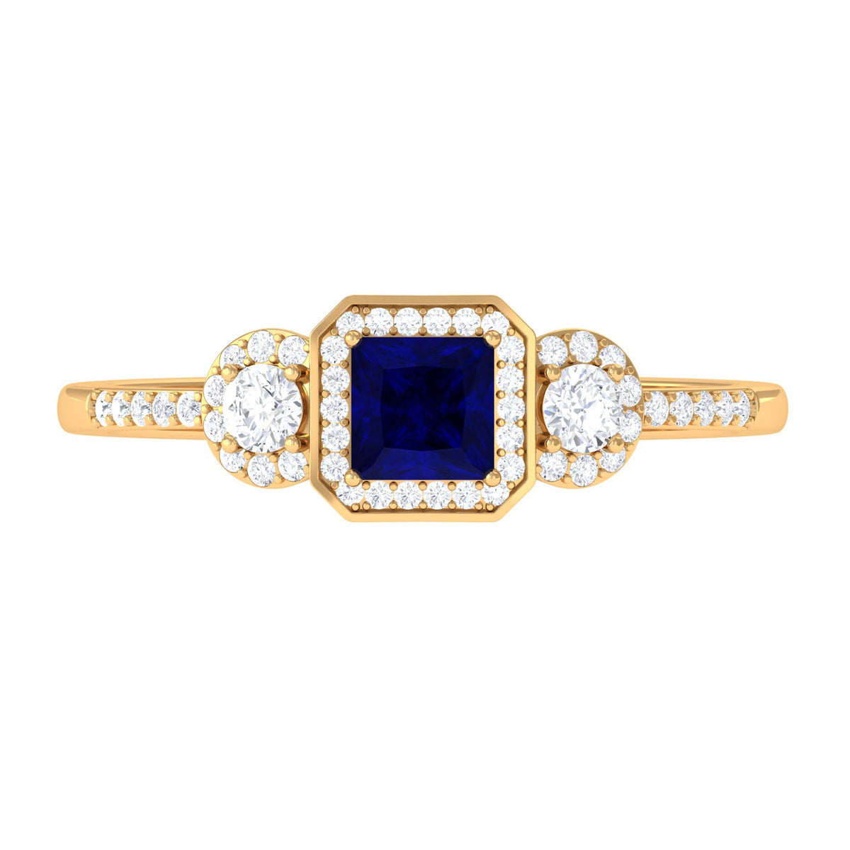 Princess cut blue sapphire engagement ring with diamond accents from Rosec Jewels, showcasing the elegant blue sapphire centerpiece.