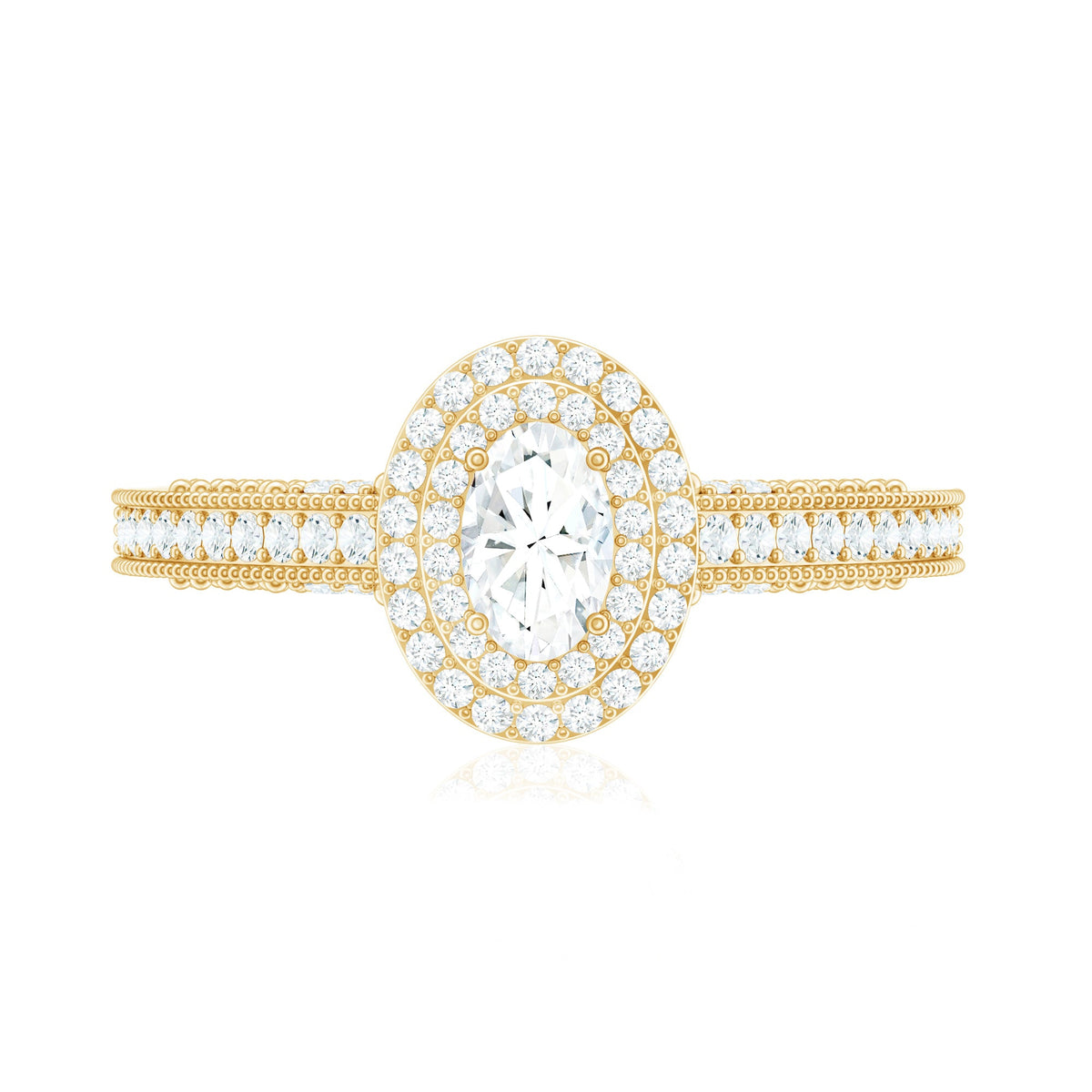 Diamond Double Halo Engagement Ring with Beaded Detailing