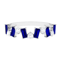 Genuine Baguette Blue Sapphire Half Eternity Ring with Diamond