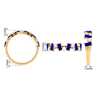 Genuine Baguette Blue Sapphire Half Eternity Ring with Diamond
