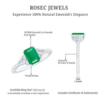 Natural 5x7mm emerald cut emerald diamond engagement ring with Celtic knot design by Rosec Jewels