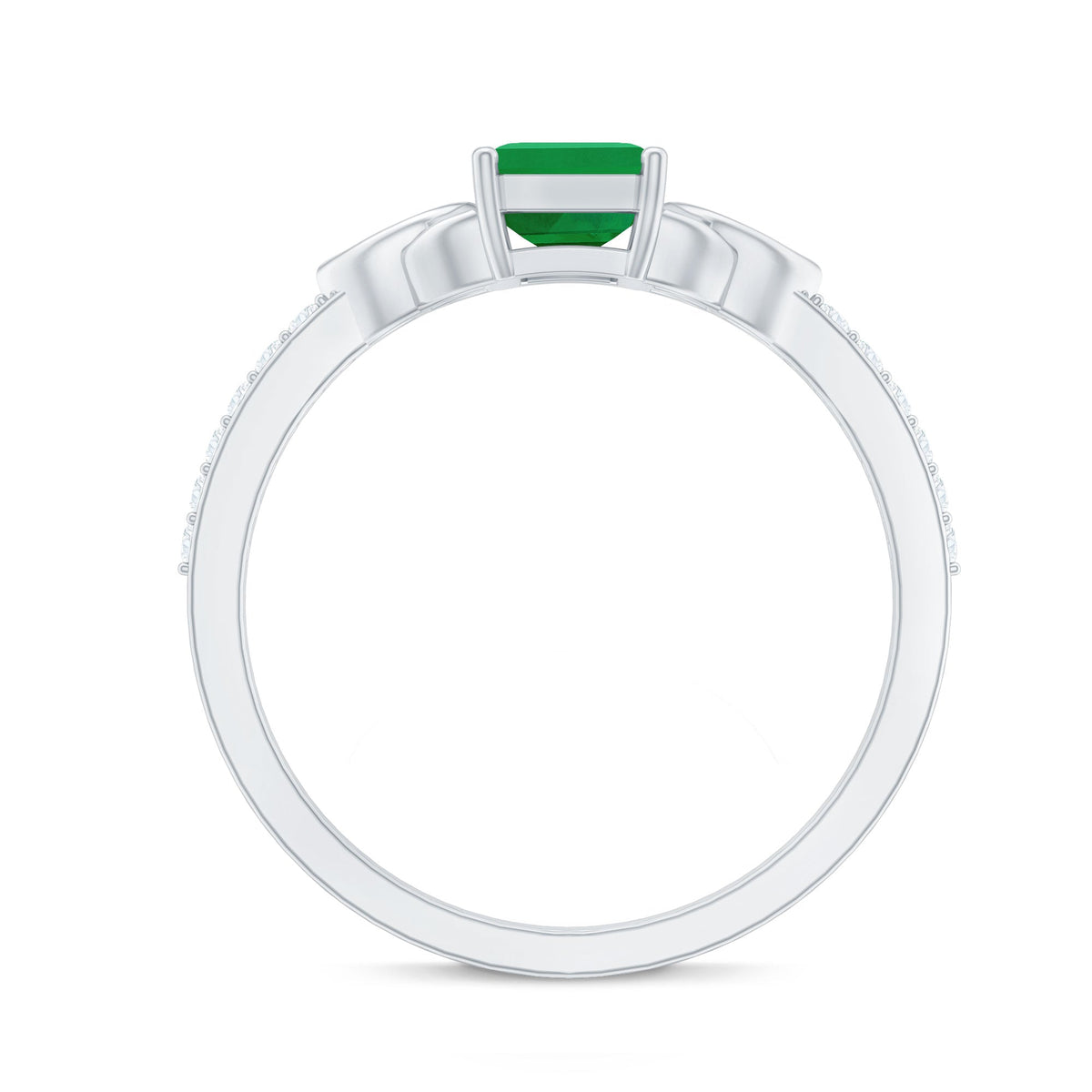 Natural 5x7mm emerald cut emerald diamond engagement ring with Celtic knot design by Rosec Jewels, showcasing intricate craftsmanship.