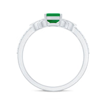 Natural 5x7mm emerald cut emerald diamond engagement ring with Celtic knot design by Rosec Jewels, showcasing intricate craftsmanship.