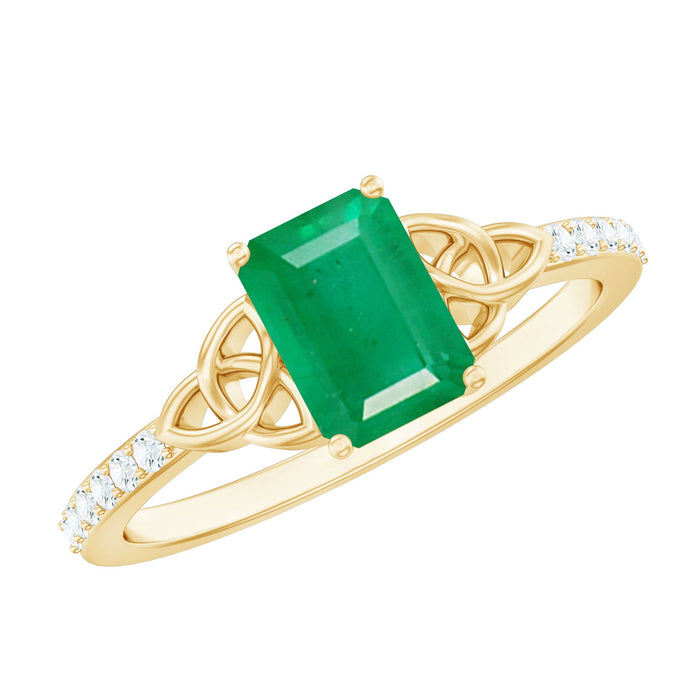 Natural 5x7mm emerald cut emerald diamond engagement ring with Celtic knot design by Rosec Jewels