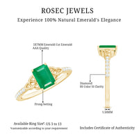 Natural 5x7mm emerald cut emerald diamond engagement ring with Celtic knot design by Rosec Jewels, showcasing intricate craftsmanship.