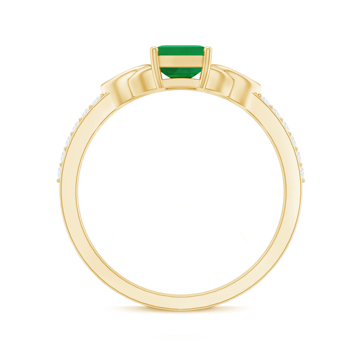 Natural 5x7mm emerald cut emerald diamond engagement ring with Celtic knot design by Rosec Jewels.