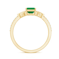 Natural 5x7mm emerald cut emerald diamond engagement ring with Celtic knot design by Rosec Jewels.