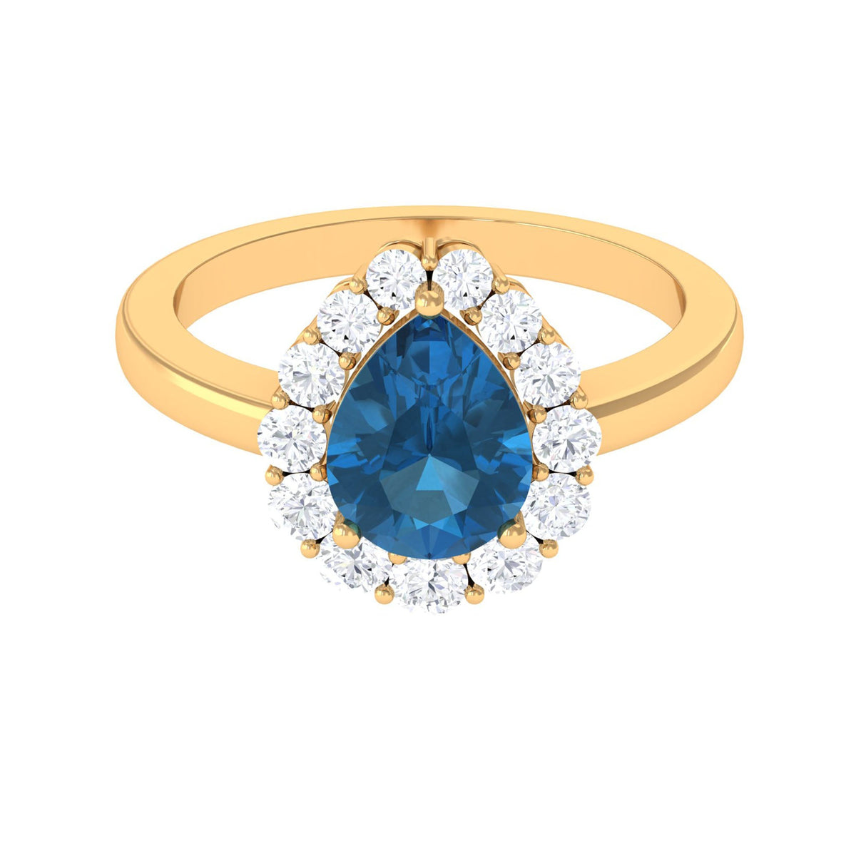 7x10mm Pear Shape London Blue Topaz Halo Engagement Ring with Diamond