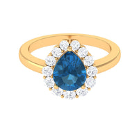 7x10mm Pear Shape London Blue Topaz Halo Engagement Ring with Diamond