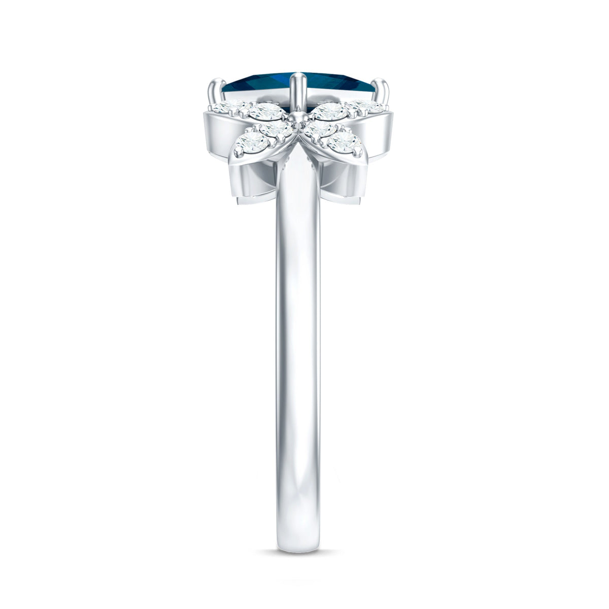 6mm Princess Cut London Blue Topaz Floral Engagement Ring with Diamond