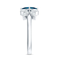 6mm Princess Cut London Blue Topaz Floral Engagement Ring with Diamond
