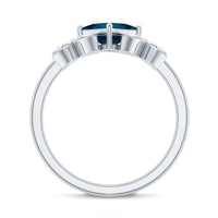6mm Princess Cut London Blue Topaz Floral Engagement Ring with Diamond