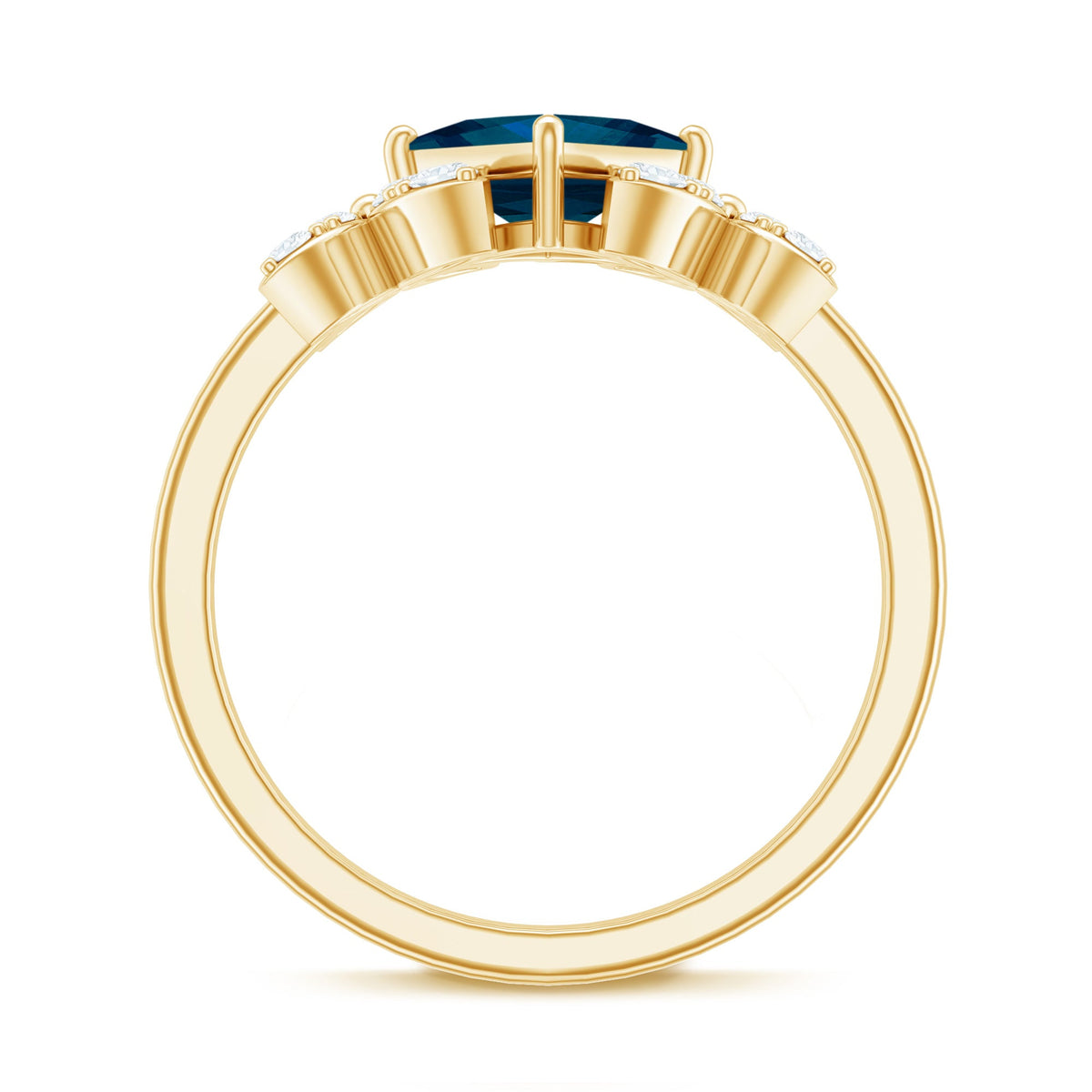 6mm Princess Cut London Blue Topaz Floral Engagement Ring with Diamond
