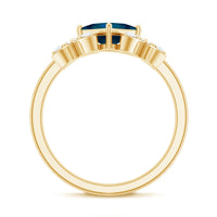 6mm Princess Cut London Blue Topaz Floral Engagement Ring with Diamond