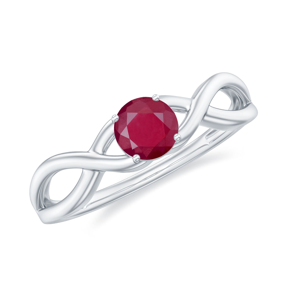 Natural 0.6 carat ruby promise ring with a crossover shank by Rosec Jewels, featuring a sparkling ruby gemstone centerpiece.