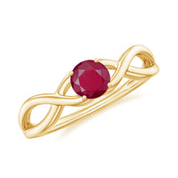 Natural 0.6 carat ruby promise ring with crossover shank by Rosec Jewels, featuring a vibrant ruby centerpiece and elegant band.