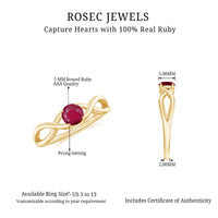 Natural 0.6 carat ruby promise ring with crossover shank from Rosec Jewels, showcasing a vibrant ruby set in a stylish silver band.
