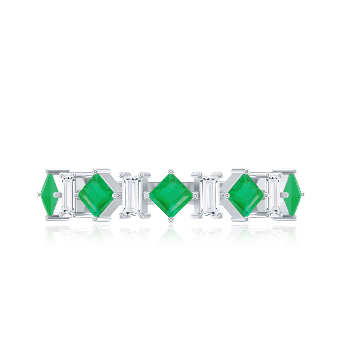 Certified Real Princess Cut Emerald Half Eternity Anniversary Ring