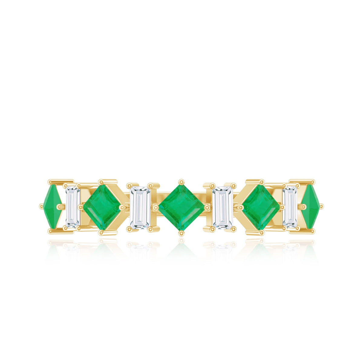 Certified Real Princess Cut Emerald Half Eternity Anniversary Ring