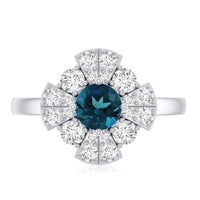 London Blue Topaz Floral Engagement Ring with Diamond