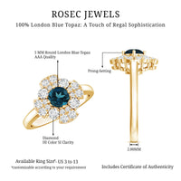 London Blue Topaz Floral Engagement Ring with Diamond