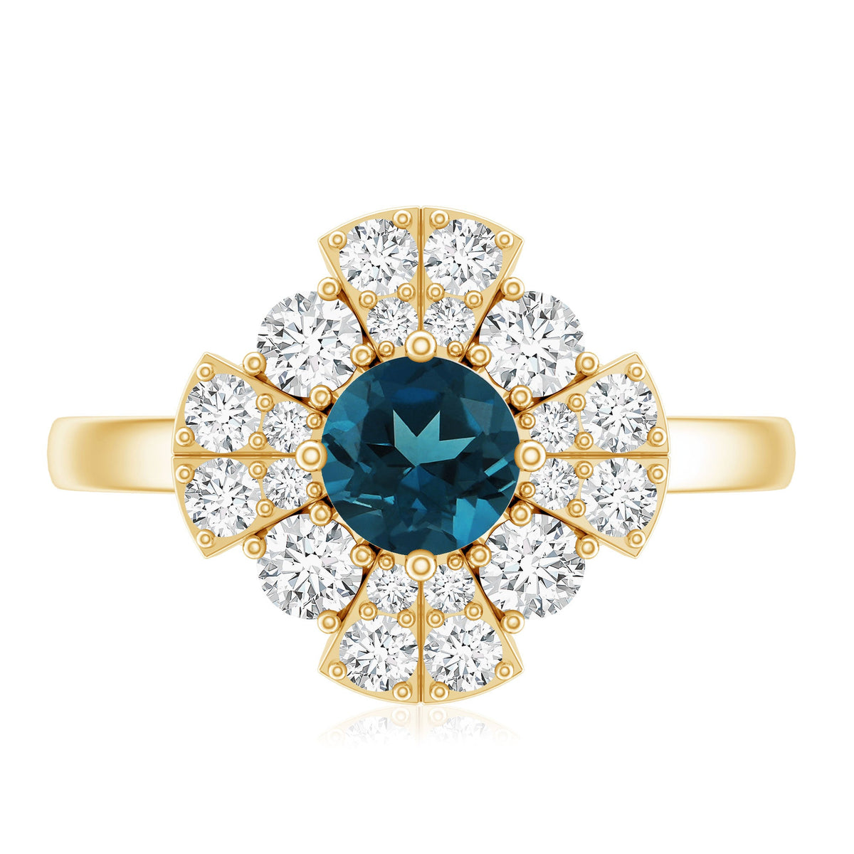 London Blue Topaz Floral Engagement Ring with Diamond