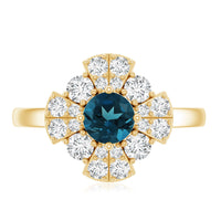 London Blue Topaz Floral Engagement Ring with Diamond