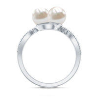 Cultured Freshwater Pearl Toi Et Moi Engagement Ring with Diamond