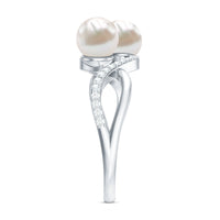 Cultured Freshwater Pearl Toi Et Moi Engagement Ring with Diamond
