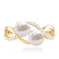 Cultured Freshwater Pearl Toi Et Moi Engagement Ring with Diamond