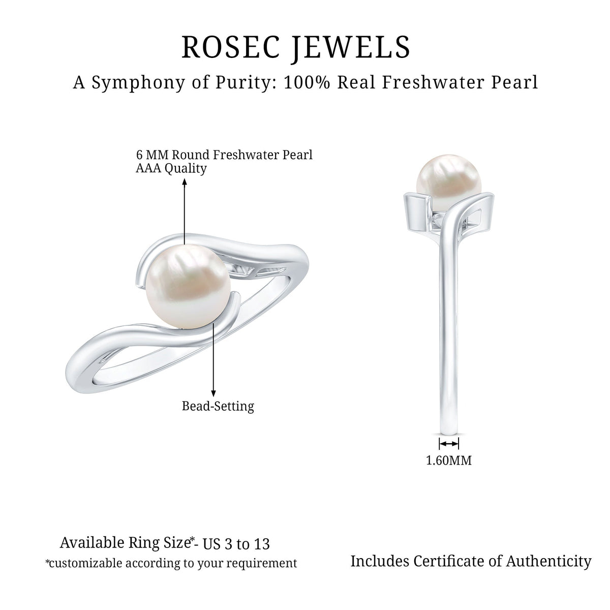 Cultured 2.2 Carat Freshwater Pearl Engagement Ring with Bypass Shank