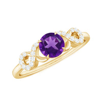 Natural amethyst engagement ring with diamond infinity knot design from Rosec Jewels, showcasing the purple gemstone and elegant band.