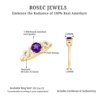 Natural amethyst engagement ring with diamond infinity knot detail, crafted by Rosec Jewels, showcasing a stunning gemstone setting.
