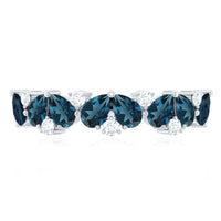 Pear Shape London Blue Topaz Half Eternity Band with Lab Made Diamond