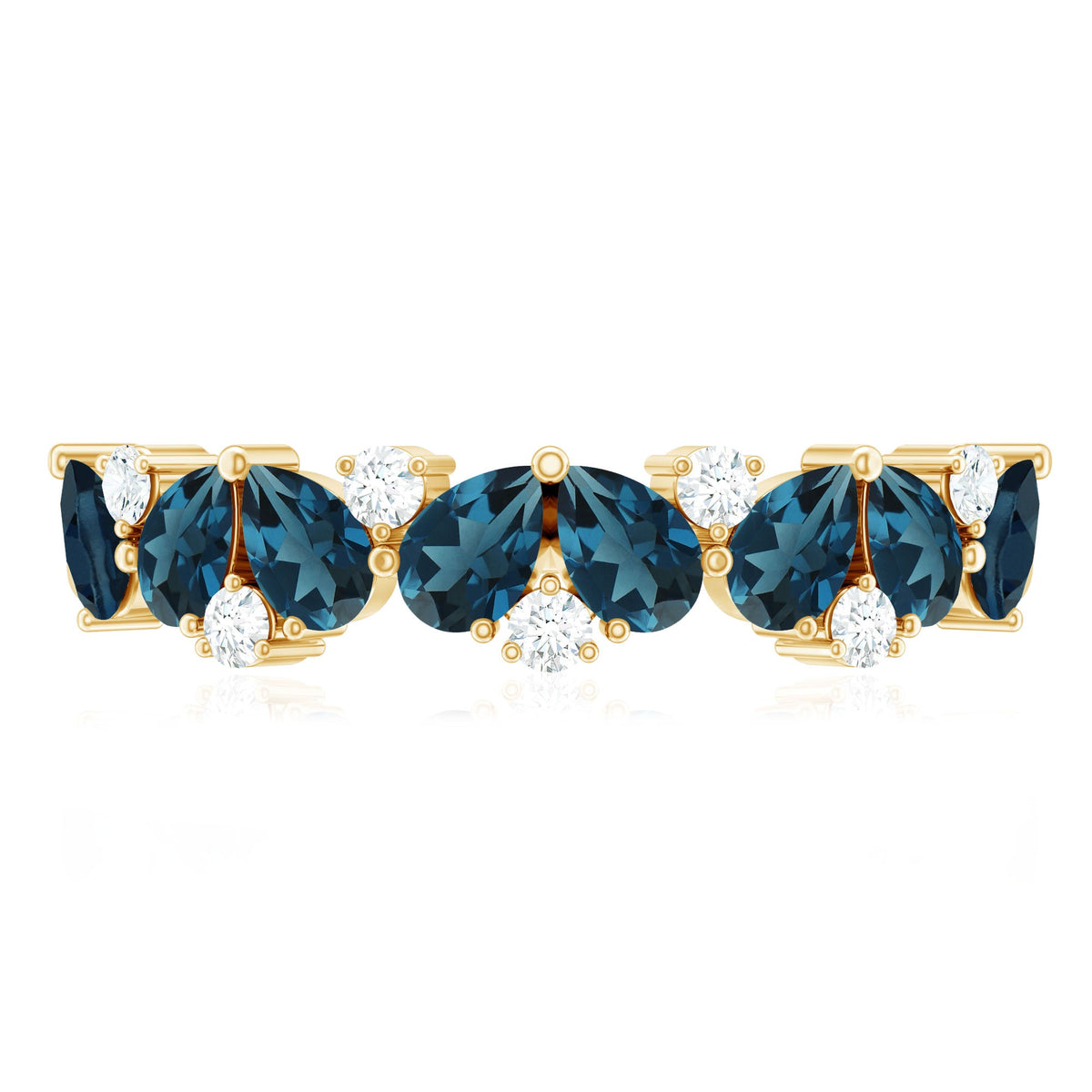 Pear Shape London Blue Topaz Half Eternity Band with Lab Made Diamond