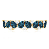 Pear Shape London Blue Topaz Half Eternity Band with Lab Made Diamond
