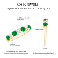 Natural emerald and diamond half eternity ring by Rosec Jewels with certification, showcasing a sleek band featuring alternating stones.