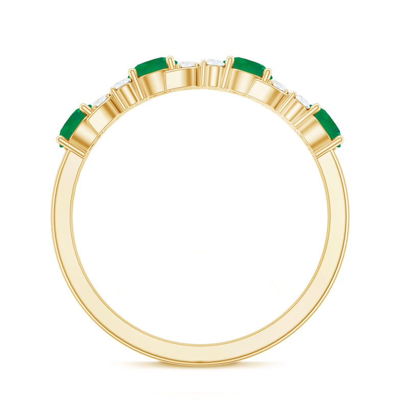 Natural emerald diamond half eternity ring by Rosec Jewels featuring alternating emerald and diamond stones with certificate.