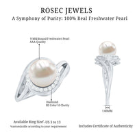 Cultured White 7.4 Carat Freshwater Pearl Diamond Engagement Ring with Bypass Shank