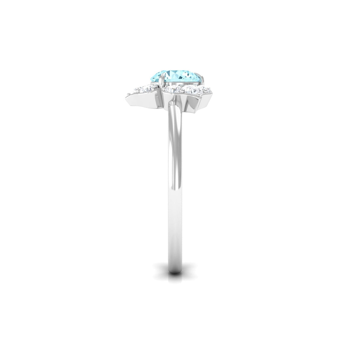 Rosec Jewels aquamarine and diamond flower engagement ring with certificate, featuring a round aquamarine gemstone and elegant design.