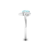 Rosec Jewels aquamarine and diamond flower engagement ring with certificate, featuring a round aquamarine gemstone and elegant design.