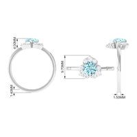 Rosec Jewels aquamarine and diamond flower engagement ring featuring a round aquamarine gemstone and sparkling diamonds.