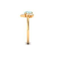 Round aquamarine and diamond flower engagement ring by Rosec Jewels, featuring a detailed design and certificate of authenticity.