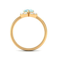 Round aquamarine and diamond flower engagement ring by Rosec Jewels featuring a detailed setting and a certification tag.