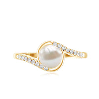Freshwater pearl solitaire bypass engagement ring with diamond accent from Rosec Jewels, showcasing elegant design and sparkling details.