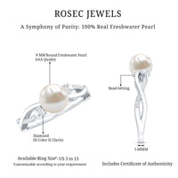 Genuine 7.4 carat freshwater pearl engagement ring with diamond crossover shank by Rosec Jewels, showcasing elegant design and craftsmanship.