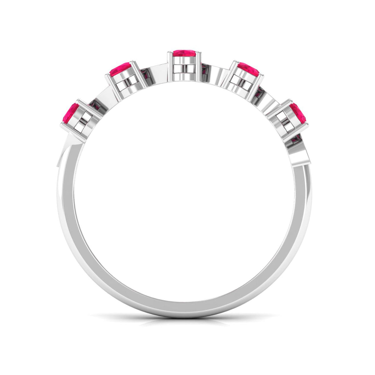 Pear-shaped ruby half eternity ring with diamonds for women, featuring rose gold band from Rosec Jewels.
